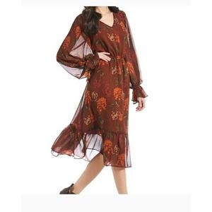 Gibson & Latimer Dress SZ XXL Floral Brown Dress NWT Prairie Balloon Sleeve Midi
